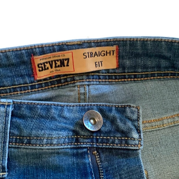 Seven7 Men's 32x32 Straight Fit Jeans Medium Wash Distressed Stretch Pleat - Picture 4 of 8